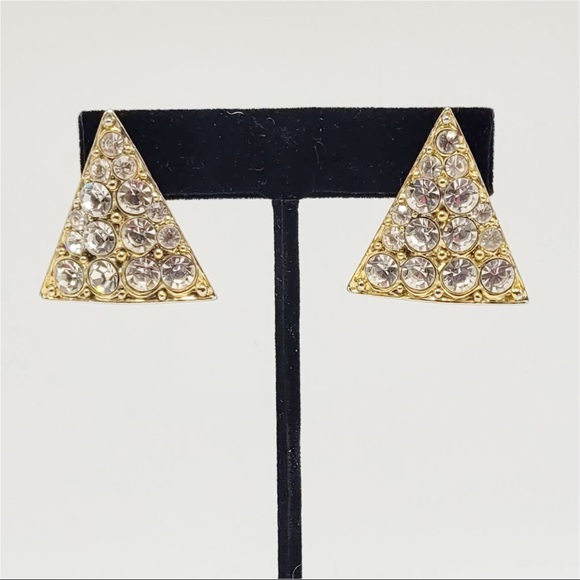 Triangle Crystal Gold Earrings - Picture 1 of 3